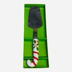 Serving  Pie/Cake Server Christmas Cane and Holly Ceramic Design Handle